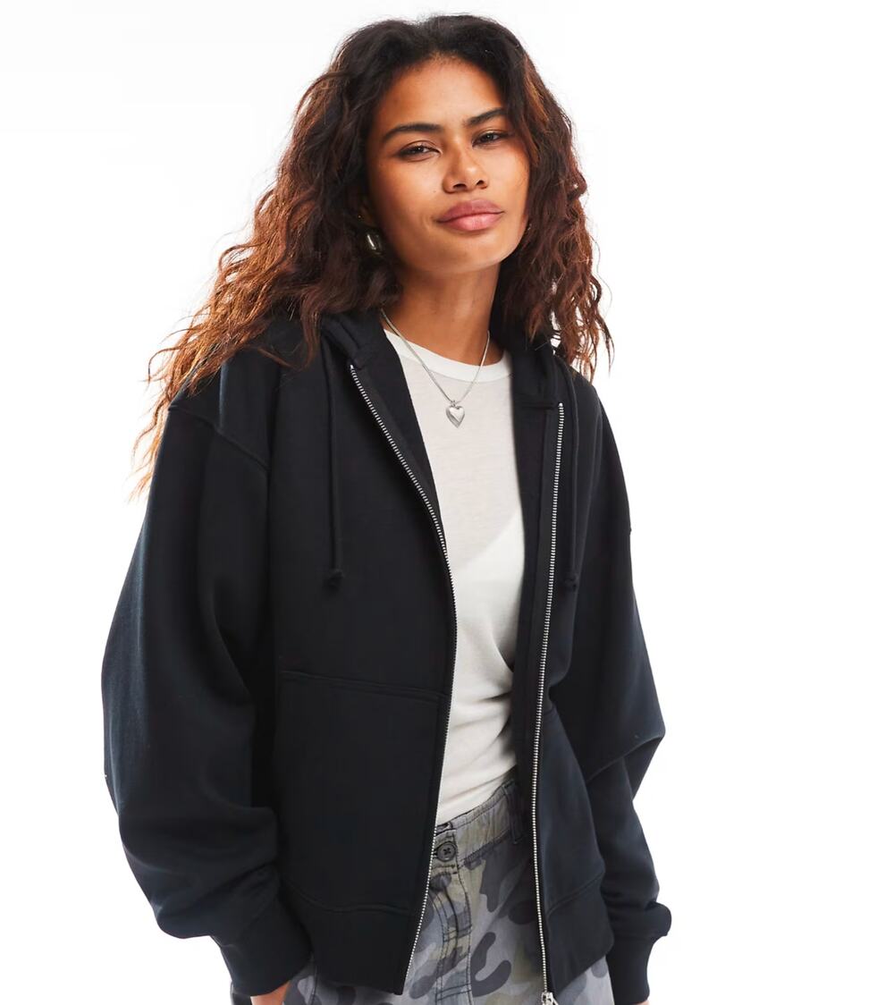 Collusion Zip Up Black Boxed Hoodie Large